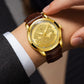Men’s Gold Dragon Dial Quartz Watch with Leather Strap – Fashion Business Set