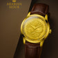 Men’s Gold Dragon Dial Quartz Watch with Leather Strap – Fashion Business Set
